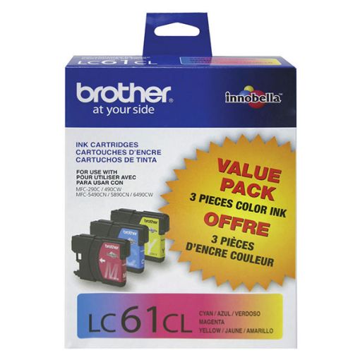 Brother LC613PKS (LC61C, LC61M, LC61Y) Cyan, Yellow, Magenta Inkjet Cartridges (3 pack)